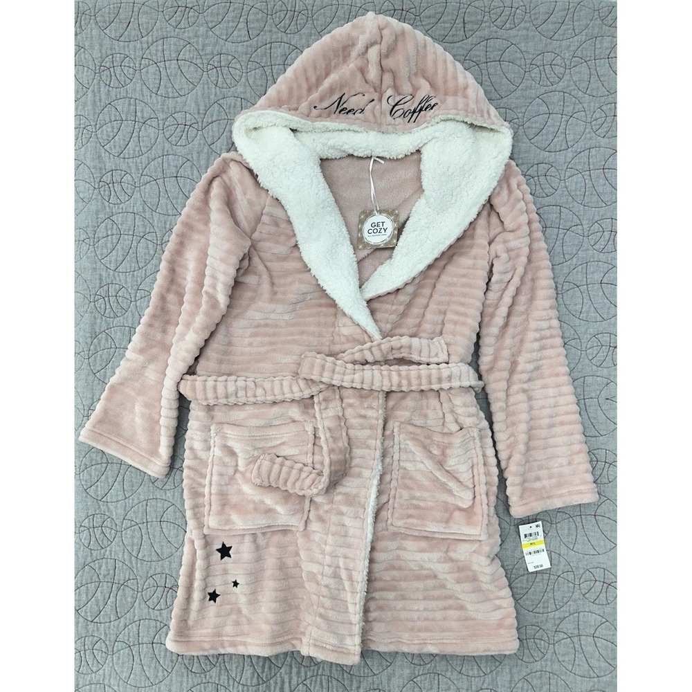 Jenni Bathrobe Blush Pink Plush Hooded Need Coffee / Women’s Medium/Large